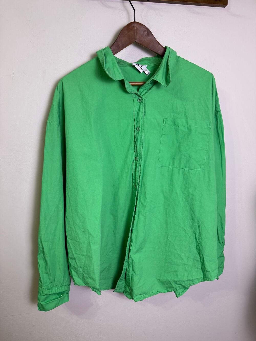 Princess Polly Arden Oversized Button-Up Shirt Green Long Sleeves